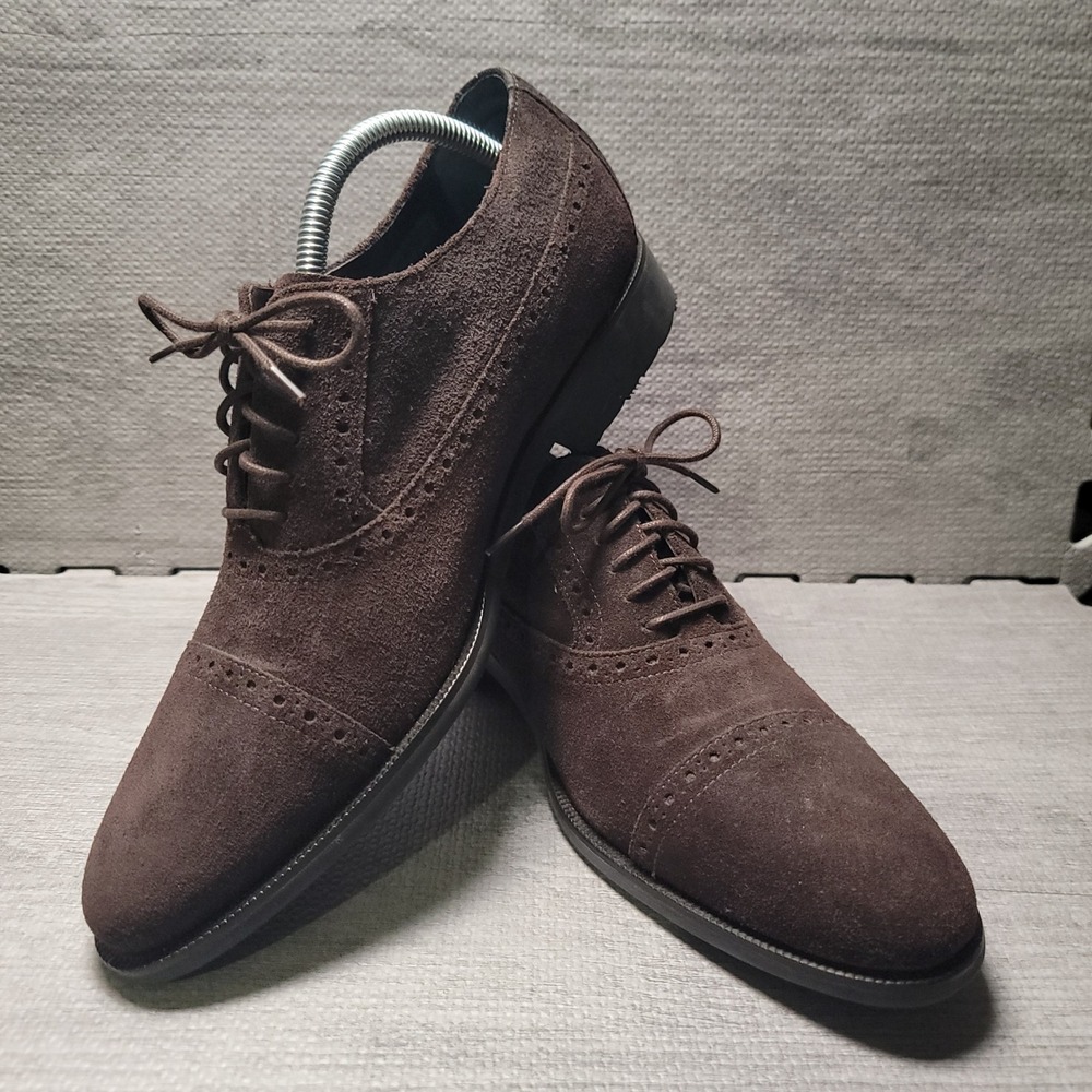 Cole Haan C09610 Oxford Mens 9.5 Brown Suede Cap Toe Waterproof Nike Air Shoes